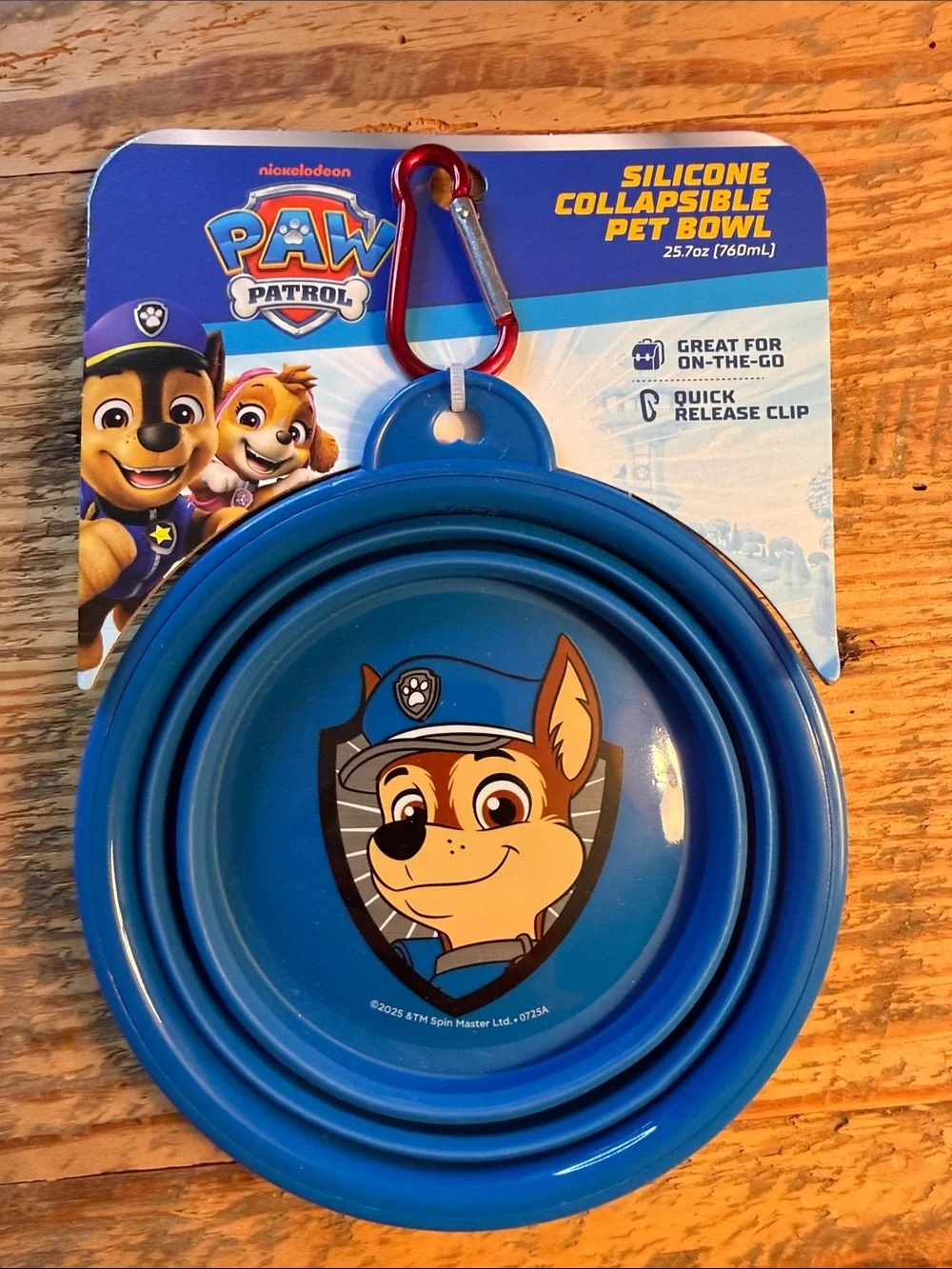 Paw Patrol Blue Silicone Collapsible Pet Bowl with Red Clip